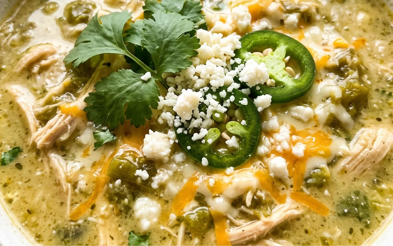 Green Chicken Enchilada Soup - Creamy and Cheesy!